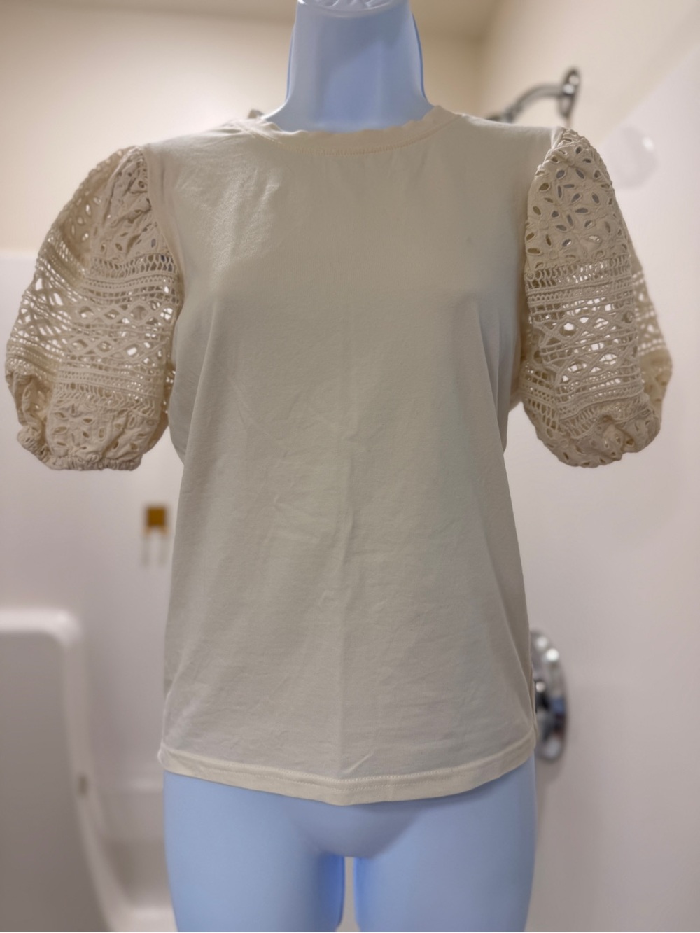 French Connection: Women's Cream Puff-Sleeve Eyelet Top - Cream US6